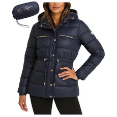 Jessica Simpson 여성용 패딩 재킷 - 풀 지퍼 퀼트 패커블 단열 겨울 여성용 따뜻한 코트 네이비 스몰 167798