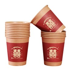 婚禮囍字紙杯 235ml一次性紙杯, 1個, 10個裝