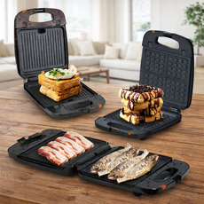 샌드위치메이커 와플메이커 겸용 양면 전기그릴 분리형 플레이트 토스트기, 논스틱코팅