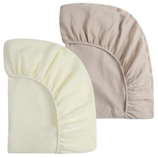 Onacosht 모슬린 미니 아기 침대 시트 99.1 x 68.6cm(39 x 27인치) 팩 앤 플레이 매트리스 시트 팩 앤 플레이에 적합 남아 여아용 부드러운 면 2팩, Pack n Play Sheets 39" x 27", 포그와 베이지