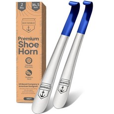 HOUNDSBAY 편안한 그립이 있는 매우 긴 손잡이 금속 신발 뿔 41.9cm(16.5인치) 네이비 - 1팩 + 여행용 뿔 2개