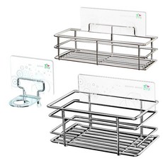 家而適 廚房衛浴置物架 四方高欄角落 沐浴乳壁掛 不留殘膠 重複貼 免鑽孔快速安裝, 1個, 廚房衛浴置物架+四方高欄角落+沐浴乳壁掛