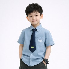 지디오 키즈 남아 반팔 셔츠 넥타이 세트 봄 여름 반소매 남방 와이셔츠 스쿨룩 하객룩