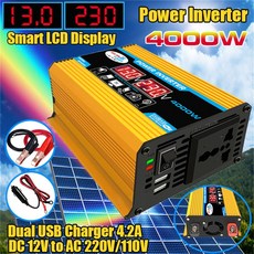 USB 포트가 있는 4000W 전력 캠핑 자동차 사인파 110V 태양광 12V 가정용 인버터 220V 순수 RV 디스플레이용 LED, yellow 110V, 1개