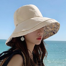 2024春夏新款韓國漁夫帽雙面印花太陽帽全棉透氣女戶外大沿遮陽帽