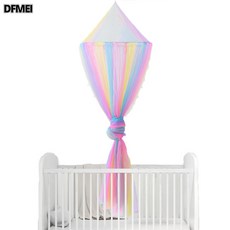 DFMEI 新款彩色吊掛圓頂蚊帳 夢幻彩虹免安裝帶開門寶寶防蚊帳現貨, 1個, 夢幻繽紛彩虹色:60*250*1100CM