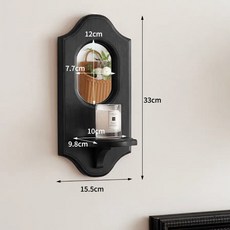 復古實木香薰燭臺置物架 壁掛鏡子 法式美式軟裝, 黑色, 黑色