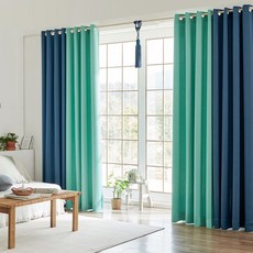 비츠 아일렛형 투톤 3중직 암막커튼+커튼봉 세트