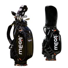 MEGA 高爾夫球袋 時尚輕巧耐用 多口袋收納 穩固底座, 黑底白字