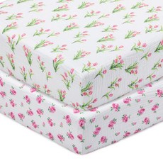 LollyBanks Fitted Crib Sheets 2 Pack Soft and Breathable 100% Cotton Muslin Crib Sheets Neutral, Tulip and Rose 2 Pack