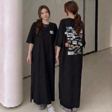 쁘띠엘라 왕박시 반팔 롱원피스 오버핏 빅사이즈 발목기장