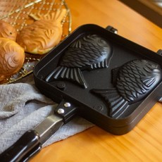 붕어빵틀 기계 붕어빵팬2구 가정용 소형 일본기술 스토브용, 블랙, 1개, 1cm