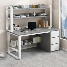 【E家工廠】帶鍵盤架抽屜收納 DIY寫字桌 辦公桌 大桌面收納桌 可貨到付款, 181-HY書架+書桌(莫蘭迪灰+白)