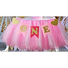 용 의자 장식을 위한 첫 번째 생일 투투 및 용 의자용 1st Birthday Girl Baby Tutu for High Chair Decoration and "ONE" Pe, 핑크원, 1개