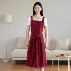 簡約風格圍裙 家用廚房工作服女士日系簡約圍腰, 紅色-塔絲隆錶防水透氣