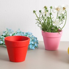 [3+1] 토분 토기 원형 화분 컬러 중 8x7cm 3컬러 조화꽃 전용 다육 인테리어 장식 소품 원예 용품 가드닝, 레드, 1개
