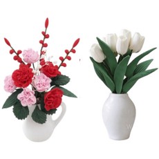 컴위즈 납골당 꾸미기 미니어처 꽃 레진 조화 세라믹 화병 인테리어 소품, 1개, 카네이션+튤립
