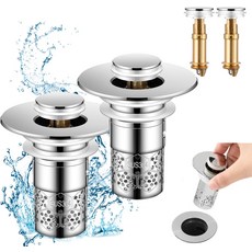 헤어 캐처가 있는 2PCS 욕실 싱크대 스토퍼 탈착식 스테인리스 필터 바구니 팝업 배수 미국 1.1-1.417 교체용