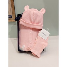 압소바 가볍고 편한 배냇저고리 가운 !![가을 겨울 출산 3종 선물 세트]!!죠죠 우주(핑크)죠죠비니모(핑크)이츠단말(핑크) 따뜻한 오가닉 내의 임신
