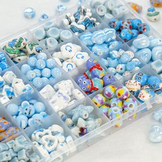 DIY手鍊材料包 日系清新藍色陶瓷小羊方塊手工串珠項鍊手鍊材料