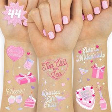 Xo Fetti Elder Millennial Birthday 임시 타투 - 44가지 무지개 빛깔의 스타일 | 생일 파티 장식 재미있는 생일 소녀 파티 선물 HBD Ol, Xo, Fetti Elder Millennial Bir