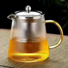 대용량 스트라이프 내열유리 티포트 가정용 필수템, 실버, 1개, 1000ml