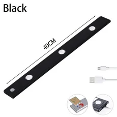 캐비닛 빛 USB 충전식 모션 센서 부엌 옷장 실내 조명에 대 한 하나의 램프에 3 색 Led 10/20/30/40/50cm, 1개, 04 Black 40cm