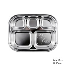 里和 韓國正版 米菲兔 304不鏽鋼 兒童 餐具組 學習筷 湯匙 叉子 餐盤 水壺 水杯 防燙碗 學習碗筷 樂扣式 餐盤, 1個, 全不鏽鋼5格餐盤, 銀色, 米菲餐具:全不鏽鋼5格餐盤