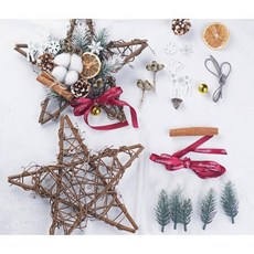 DIY植物花環材料包，聖誕節慶裝飾，手作藤圈花材組，創意花藝材料包, D五角星(附膠條)FE01