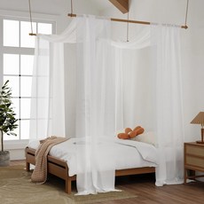 캐노피 침대캐노피 모기장 럭셔리 핑크 쉬어 스카프 침대 성인 소녀 방 장식 트윈 킹 분위기 로맨틱 아늑한 어린 커튼, 4) WHITE - Queen  2pack