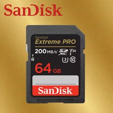 샌디스크 SD 메모리카드 익스트림 프로 Class10 Extreme Pro UHS-I U3 V30, 1개, 64GB
