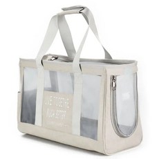 寵物外出便攜單肩手提斜跨折疊帆布背包, 1個, 0726米白色（透氣款）