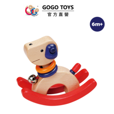 GOGO TOYS 奔跑小狗手搖鈴 木製搖鈴玩具 促進寶寶視覺聽覺發展 安全無毒, red, 1套