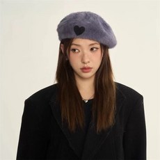 日韓ins風愛心刺繡兔毛貝雷帽女冬季畫家帽