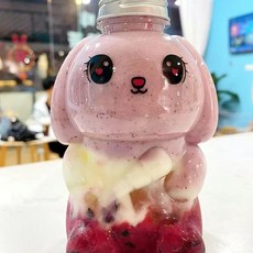 小兔子楊枝甘露網紅包裝瓶奶茶瓶子塑膠杯帶蓋商用飲料一次性打包, 350ml小兔子+蓋子, 1個