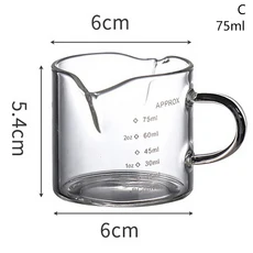 에스프레소 샷 유리 더블 스파우트 측정 컵 내열성 핸들 투명 스케일 와인 밀크 커피 저그 70 ml, 03 C, 01 as shown, 01 C