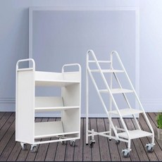 북카트 바퀴 북 트레일러 웨건 책꽂이 수레 수납장 정리함 책 철제 이동식, 1단, 9. 3단 책 사다리