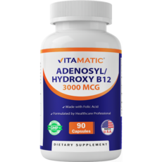 Vitamatic 아데노실코발라민 & 하이드록소코발라민 B12 + 엽산 - 90 베지 캡슐, 5개, 90회분