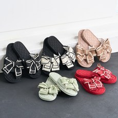 1+1 2종 2중 쿠션 리본 면 실내화 삼중 슬리퍼 거실화 미끄럼방지 층간소음방지, 1개, 1)블랙+화이트