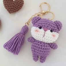 [JW손뜨개] 귀여운 동물 키링 (곰 토끼 고양이) 만들기 패키지, 보라곰돌이, 1개