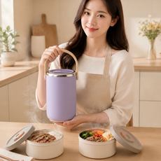 마술사 대용량 스텐 보온도시락 분리형 전자레인지 도시락, 1세트, 2000ML 2단 퍼플