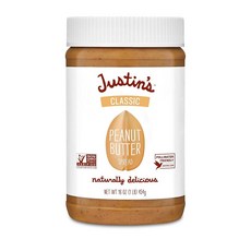 JUSTIN'S 피넛버터 454g 1팩 클래식 Justin's Classic Peanut Butter Only Two Ingredients No Stir Gluten-free, 1개