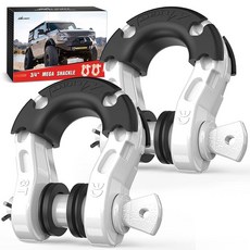 Nilight - 90052B 2팩 1.9cm(3/4인치) D링 섀클 4.75톤(9500파운드) 용량 2.2cm(7/8인치) 핀 포함 튼튼한 오프로드 복구 섀클 아이솔레이터, White-31 Ton Mega