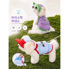 입댕로랑 강아지 아이스팩 하네스 쿨링조끼 여름 하네스 일체형 냉감옷 UV차단 모자세트 멍템, 보라, 1개