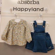 압소바 40%SALE 이쁘게 입을 수 있는 플라워패턴 블라우스가 포함된 데님 원피스 세트