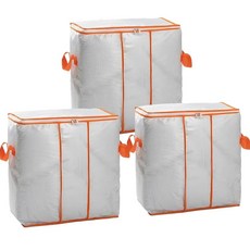 Maymooner 3팩 55L 옷장 보관 가방 침실 침구 이불 의류 담요 베개 정리용 투명 창문 손잡이가 있는 접이식 의류 용기 (오렌지) 107144, 주황색