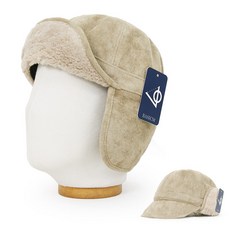 베이직엠 남성 여성 겨울모자 군밤장수 방한 볼캡 숏챙 이어머프 페이크 가죽, 베이지