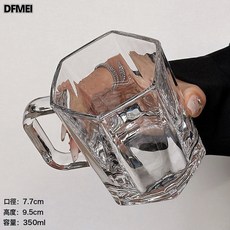 DFMEI 六角帶把鑽石杯杯子牛奶杯茶杯啤酒杯水杯家用玻璃果汁簡約, 1個