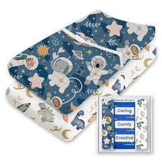 TotBasic 팩 앤 플레이 시트 장착 버터처럼 부드러운 휴대용 아기 침대 시트 Graco Pack n Play 플레이야드 아기 침대 및 기타 68.6 x 99.4cm(2, 동물 공간 + 공룡 공간