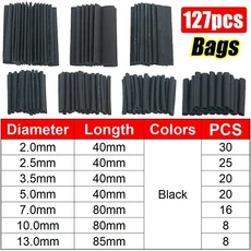 2:1 내열 튜브 열수축 포장 키트 800-127PCS 와이어 절연 차폐, 01 Mixed-size, 01 Black-127pcs (bags)